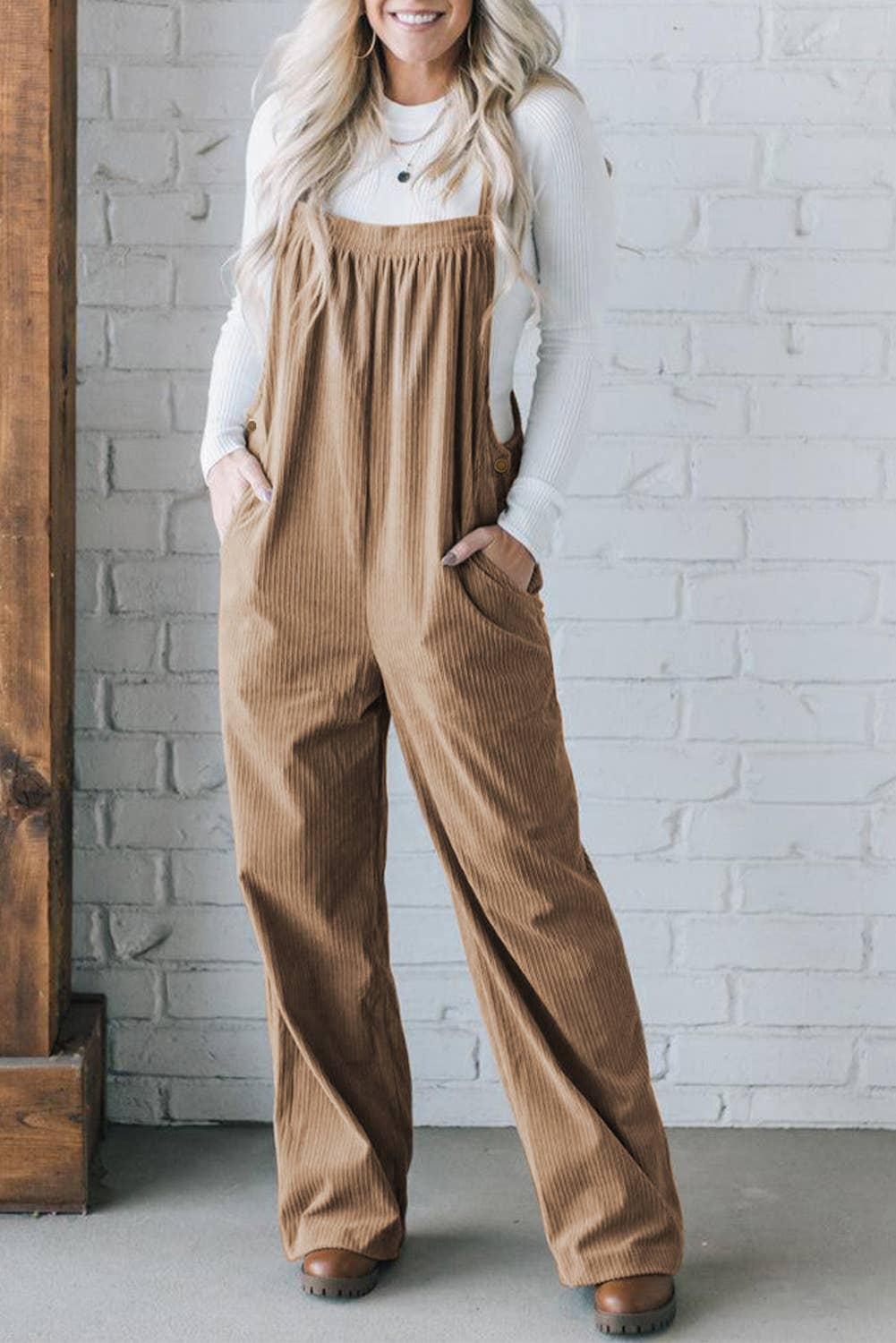 Corduroy Wide Leg Loose Fit Overall: Green / Missy / M
