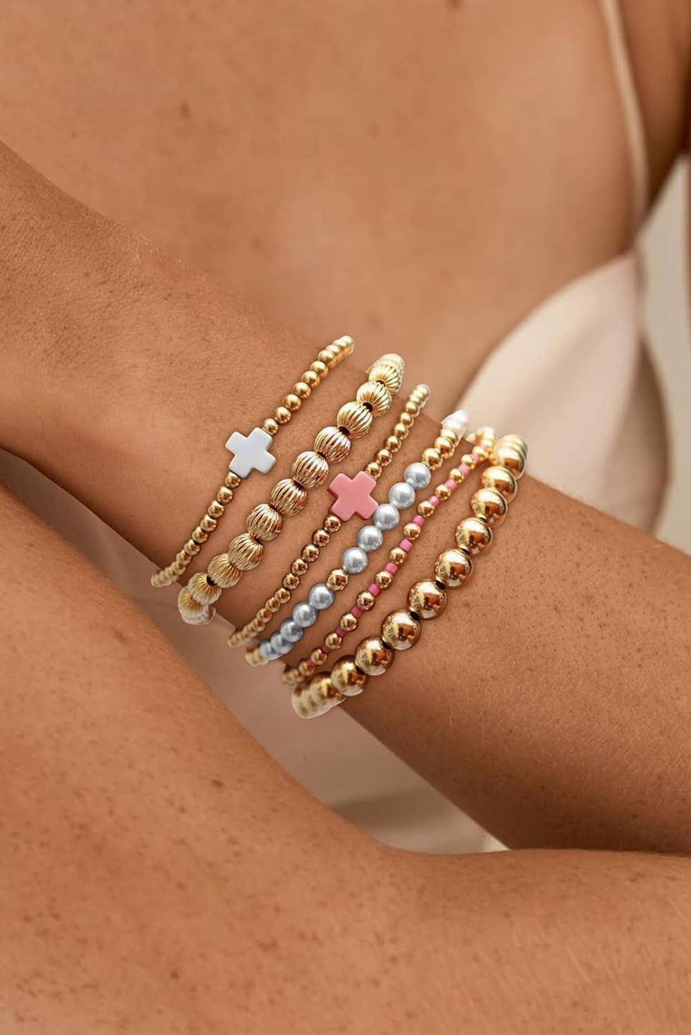 Beading Pearl Cross Multilayer Bracelet:
