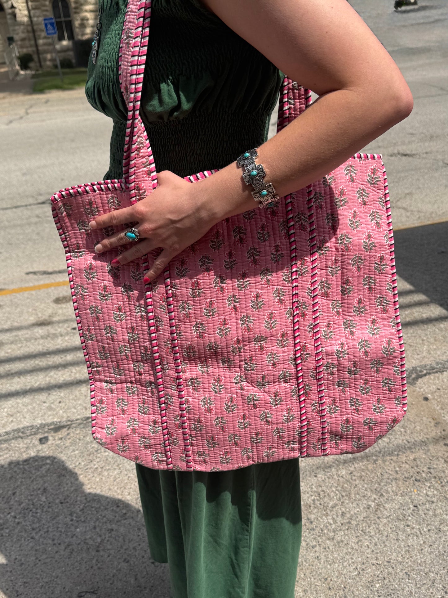 Pink Floral Tote Bag
