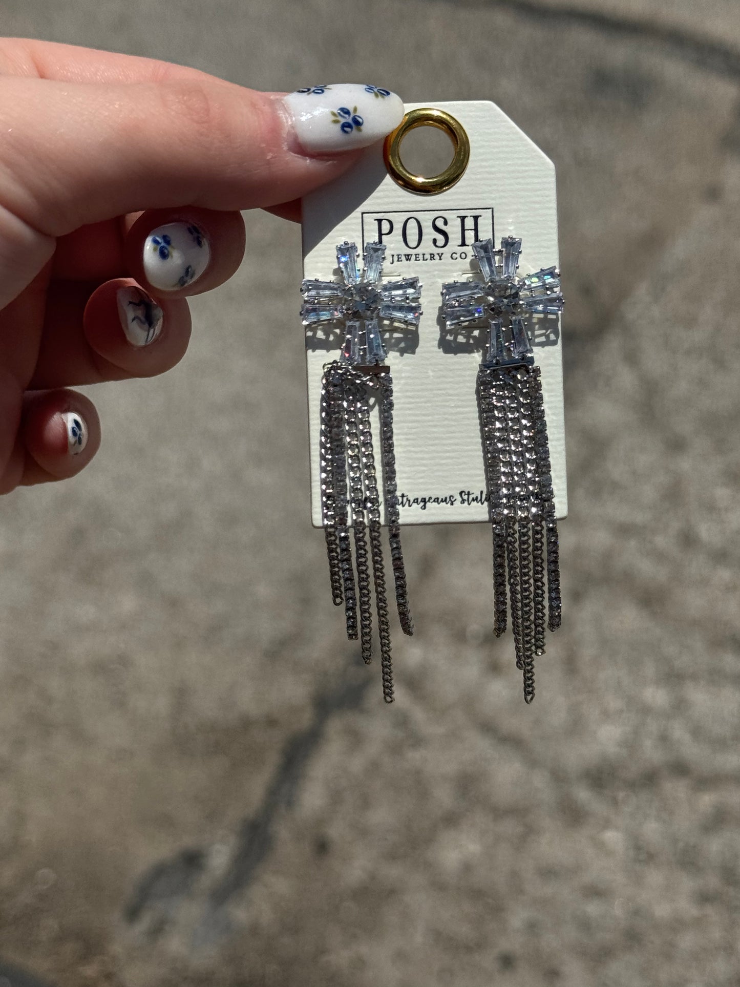 rhinestone cross fringe earrings