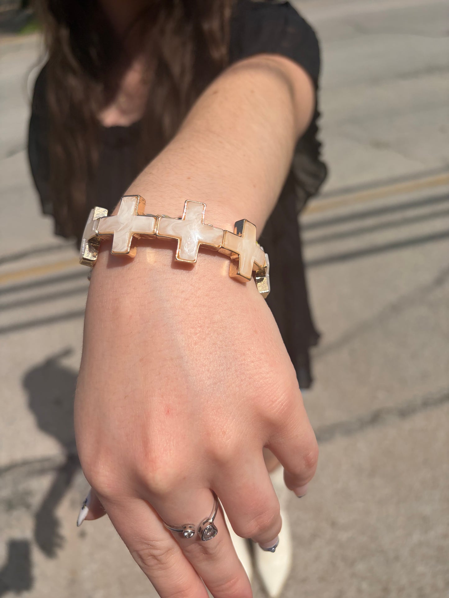 Cross Bracelet pink and gold