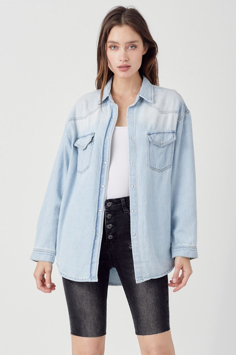 Relaxed Fit Button Down Denim Shirt