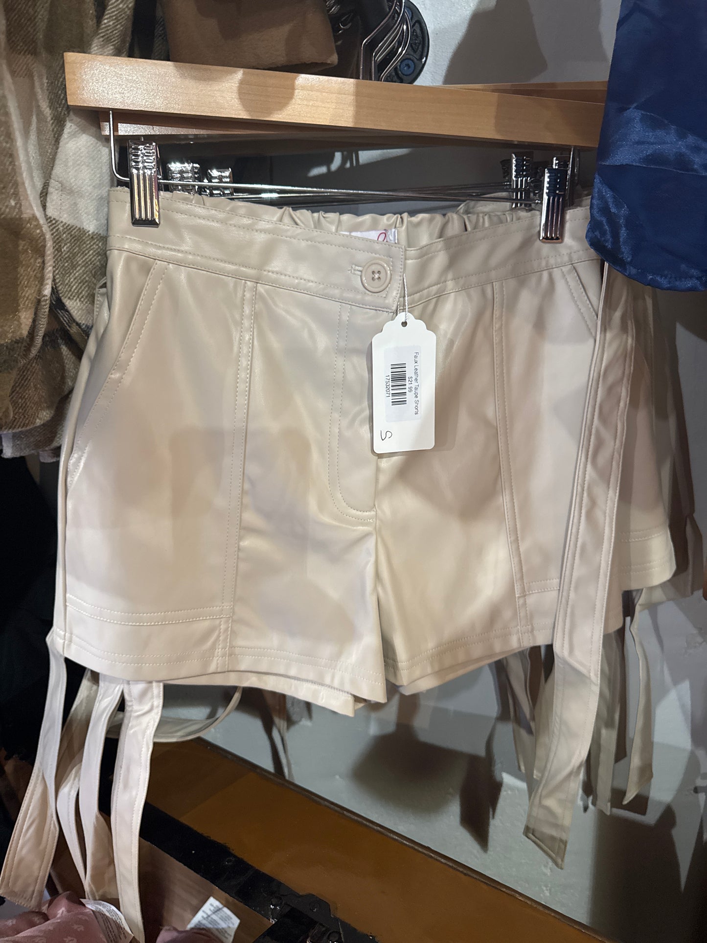 Faux Leather Taupe Shorts