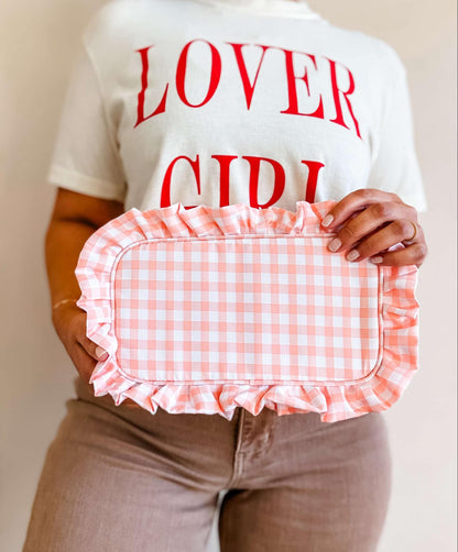 Ruffle Zipper Cosmetic Bag: Red