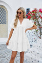 V Neck Tiered Short Sleeve Dress: (L)