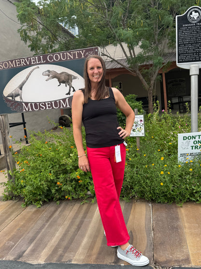 Scarlet Red High Rise-Crop Wide Pants