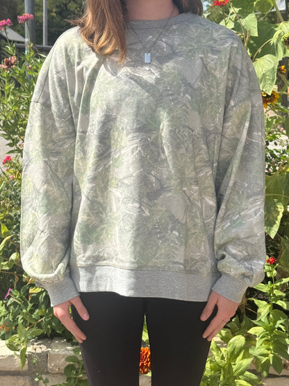 Oversized Round Neck Long Camo Knit Top
