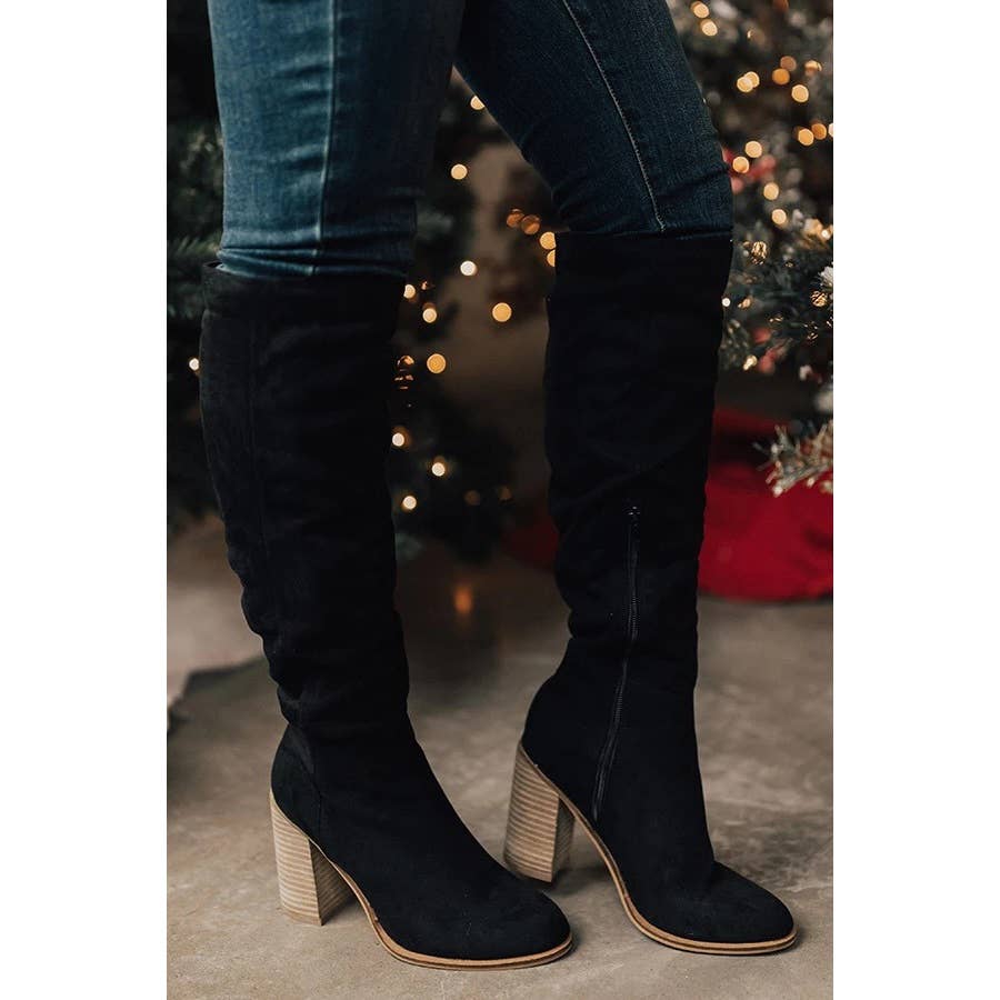 Suede Chunky Heel Knight Boots: 39