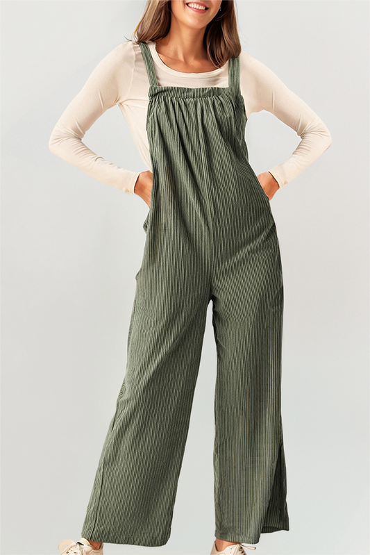 Corduroy Wide Leg Loose Fit Overall: Green / Missy / M