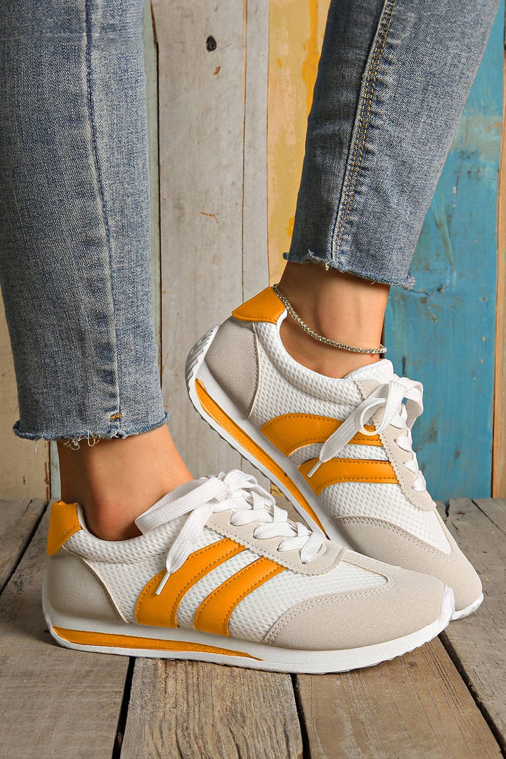 Block Patchwork Breathable Lace-up Sneakers: White / / (US 6)37