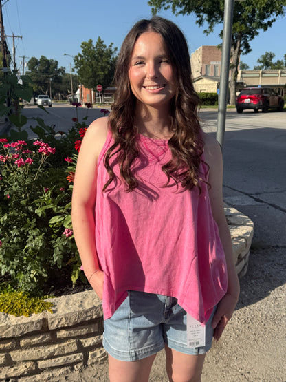 Pink Mineral Wash Knit Tank Top