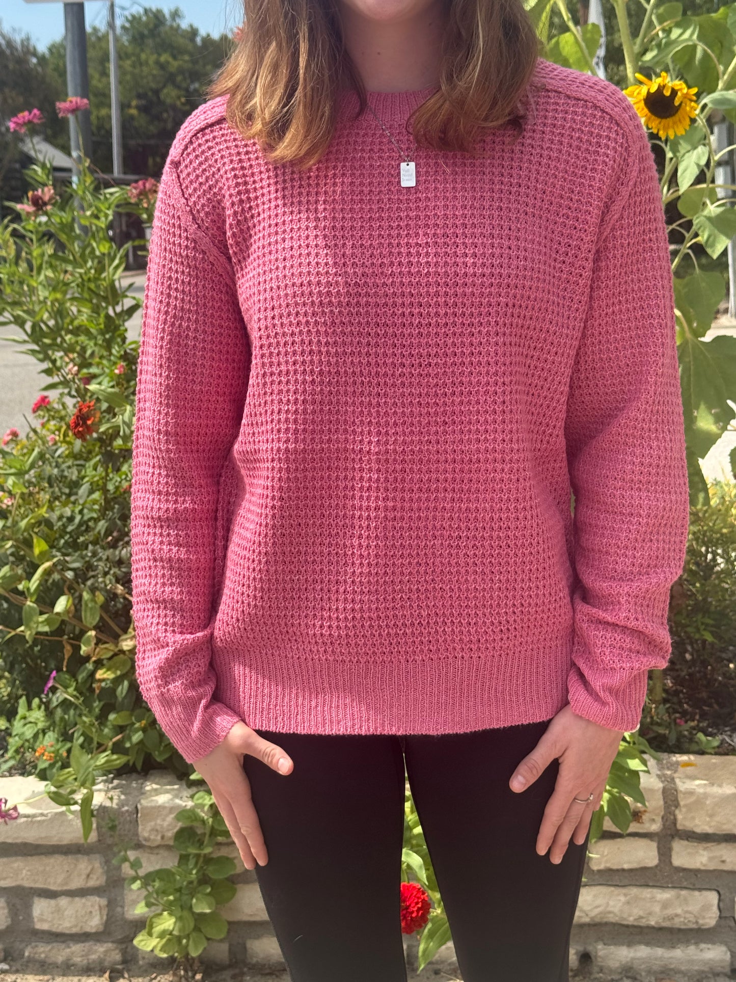 Pink Waffle Sweater