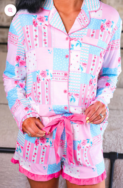 Pink Heirloom Patchwork Ruffle Pajama Set