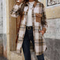 Plaid Long Coat: Coffee color / M