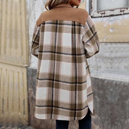 Plaid Long Coat: Coffee color / M