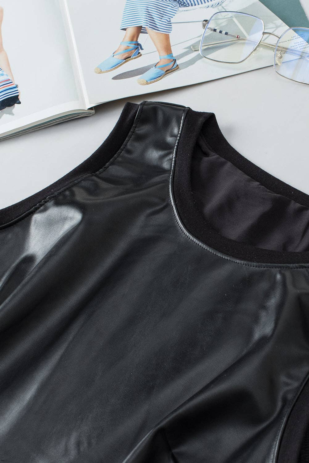 Black Faux Leather Tank Top: Black  XL