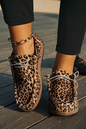 Western Leopard Faux Suede Lace-up Decor Slip On Shoes: Chestnut / 10(42)