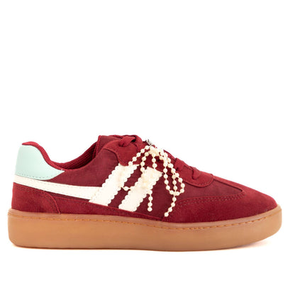Women’s Suede Sneakers – Retro Gum Sole with Charm Included: Red / 6