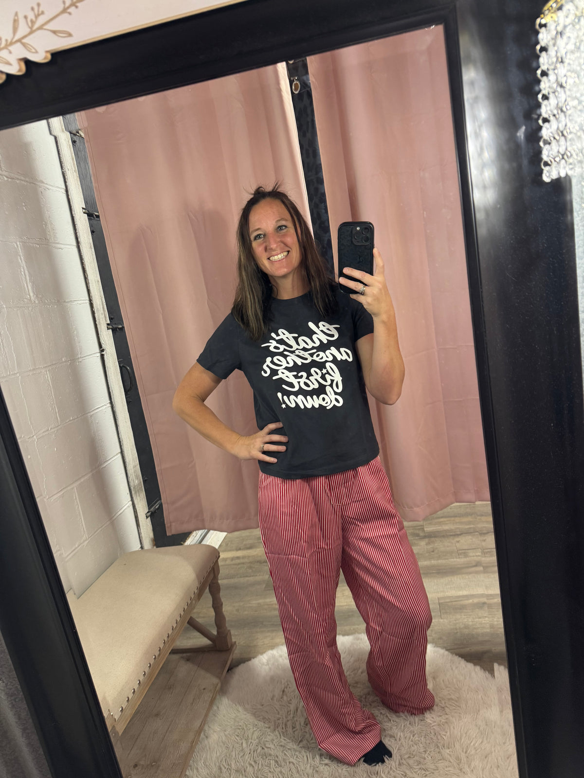 Red Samantha Striped Lounge Pants