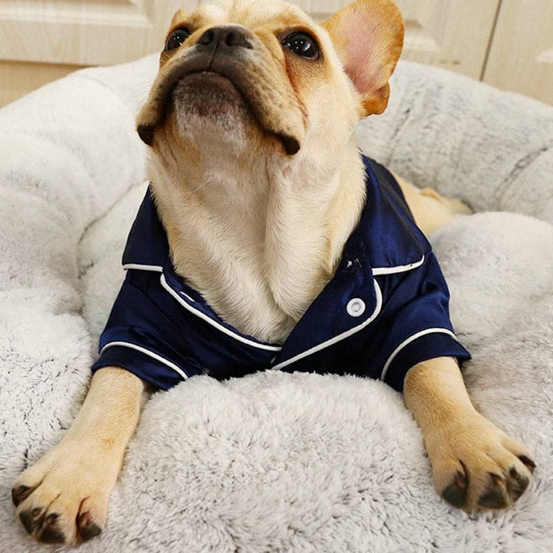 Luxury Silk Pajamas: Navy Blue / S