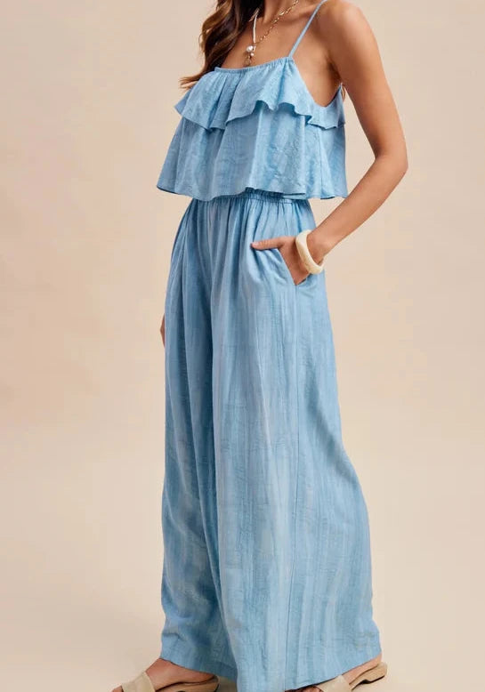 Sea blue Ruffled Cami Jumpsuit