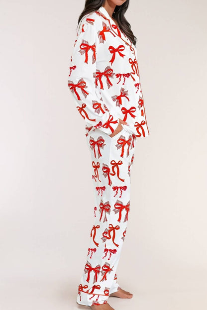 Christmas Bow Pajama Set: Red / S