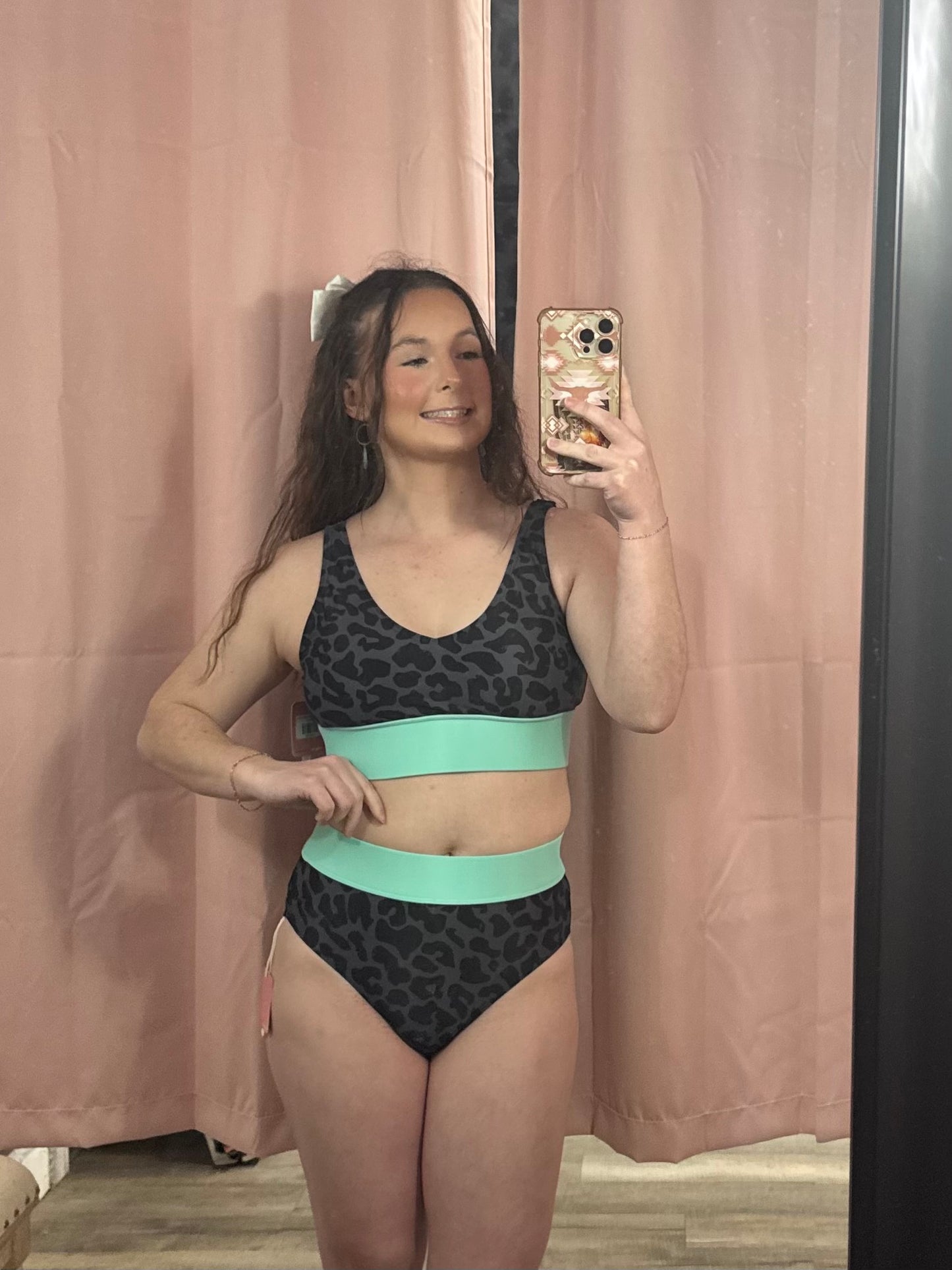 Charcoal Leopard and Mint Bikini Swimsuit