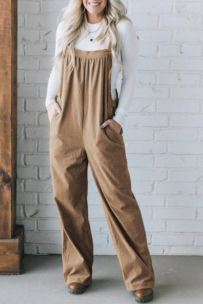 Corduroy Wide Leg Loose Fit Overall: Green / Missy / M