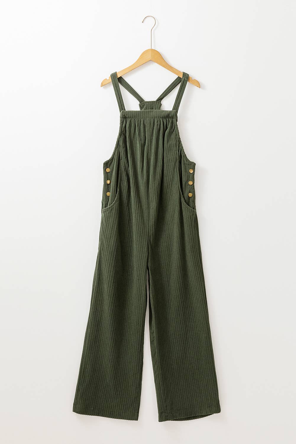 Corduroy Wide Leg Loose Fit Overall: Green / Missy / M