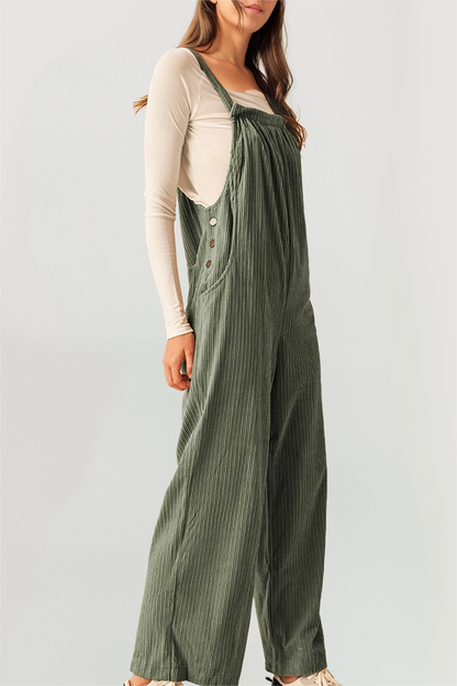Fall 2025 Corduroy Pocketed Wide Leg Loose Fit Overall(S-4X): Green / Missy / L