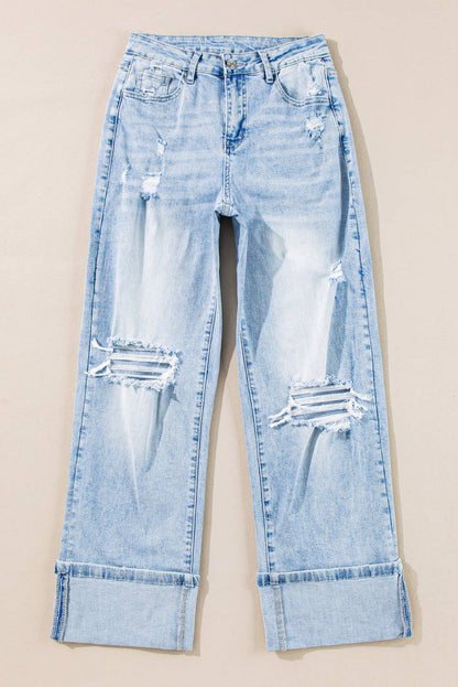 Light Wash Distressed Flare Jeans:  16