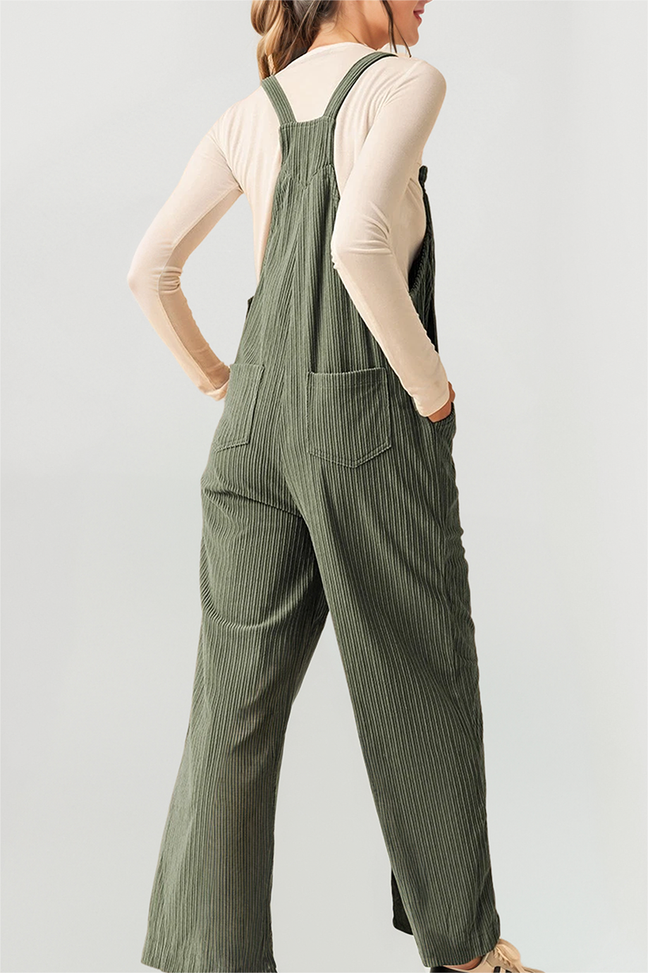 Fall 2025 Corduroy Pocketed Wide Leg Loose Fit Overall(S-4X): Green / Missy / L