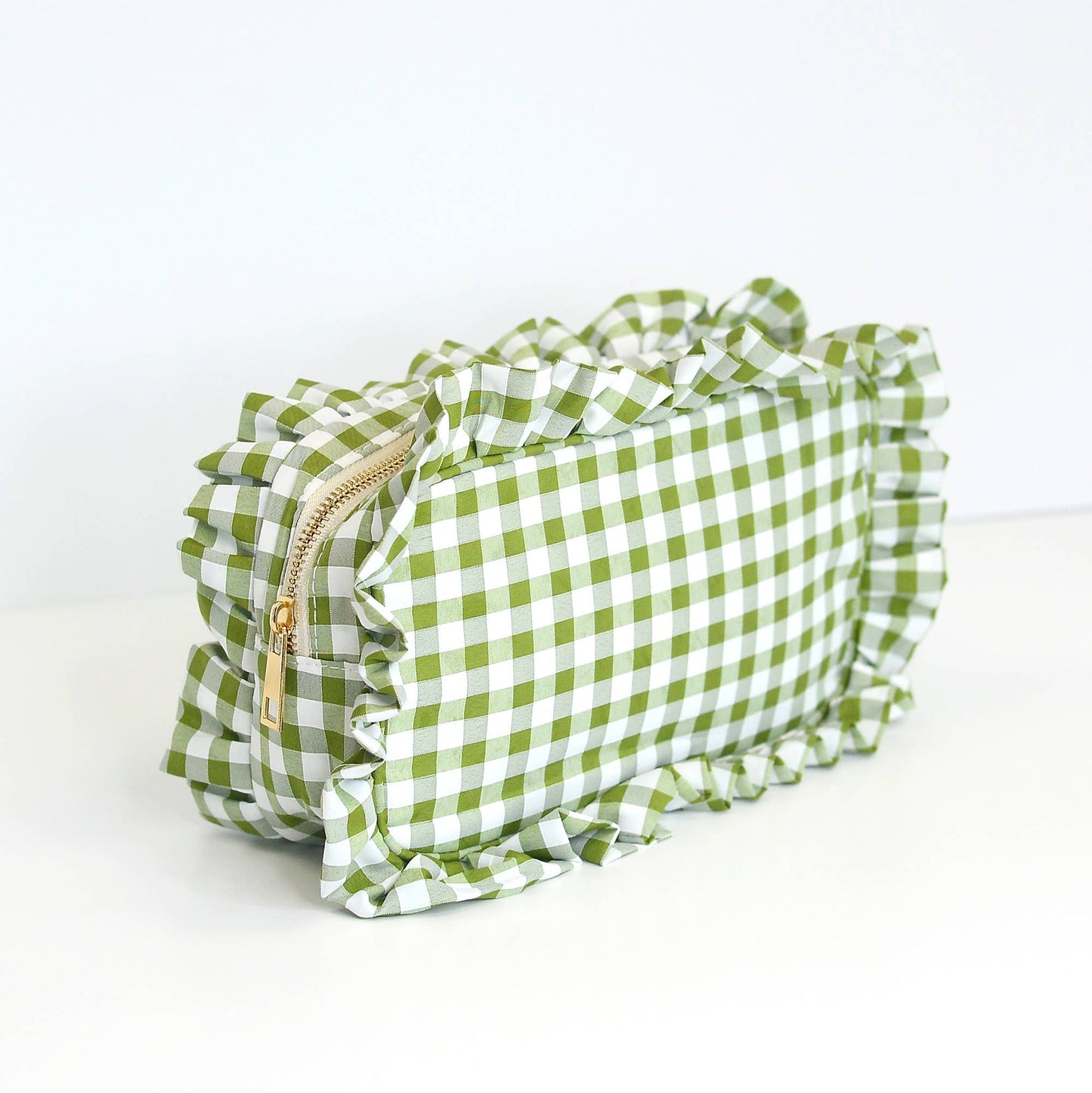 Ruffle Zipper Cosmetic Bag: Light Blue