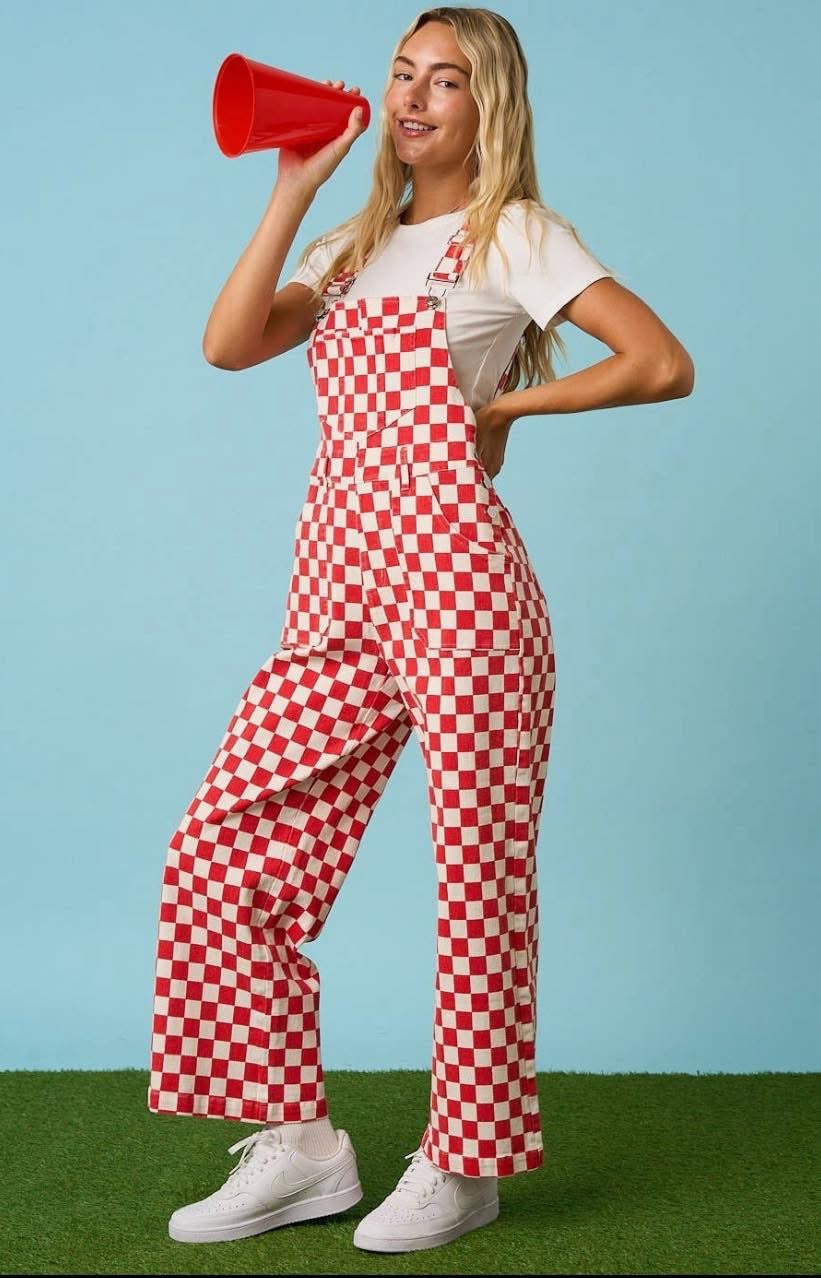 Game Day Checkered Wide Leg Overalls