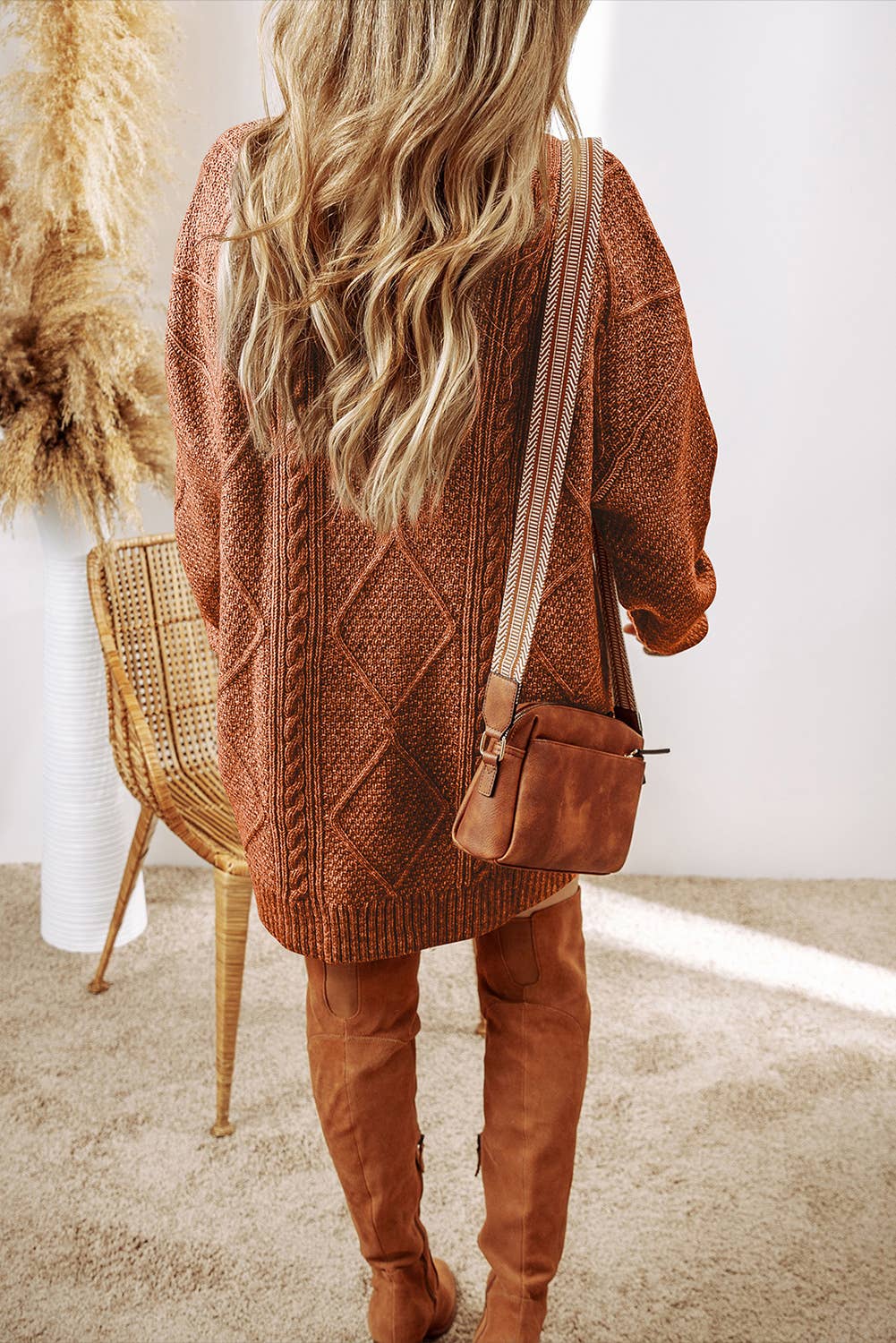 Cable Knit Loose Fit Sweater Dress:  2XL