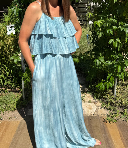 Sea blue Ruffled Cami Jumpsuit