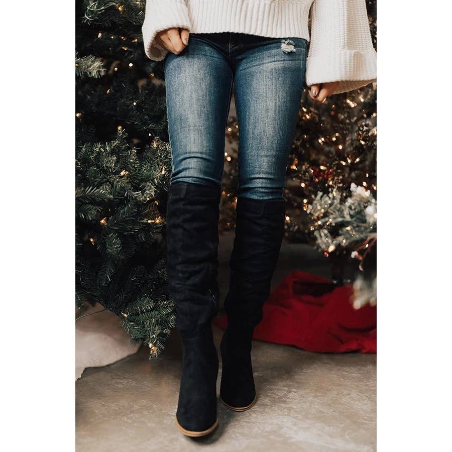 Suede Chunky Heel Knight Boots: 39