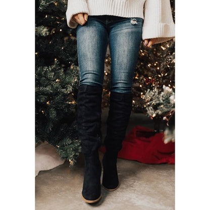 Suede Chunky Heel Knight Boots: 35