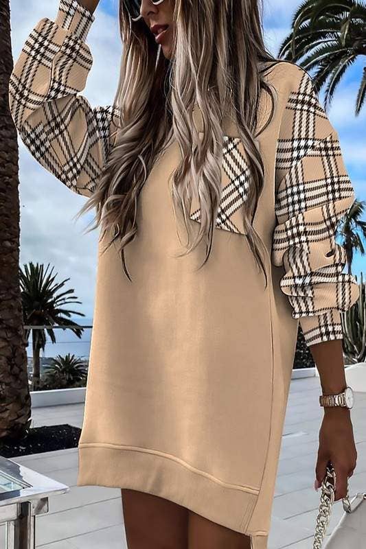 Plaid print pocket long sleeve:S-M-L-XL