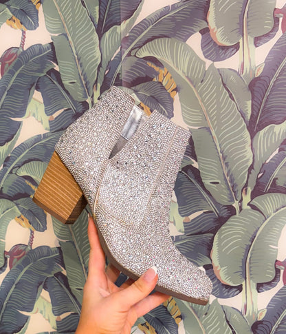 Shine Star Rhinestone Bootie in Silver