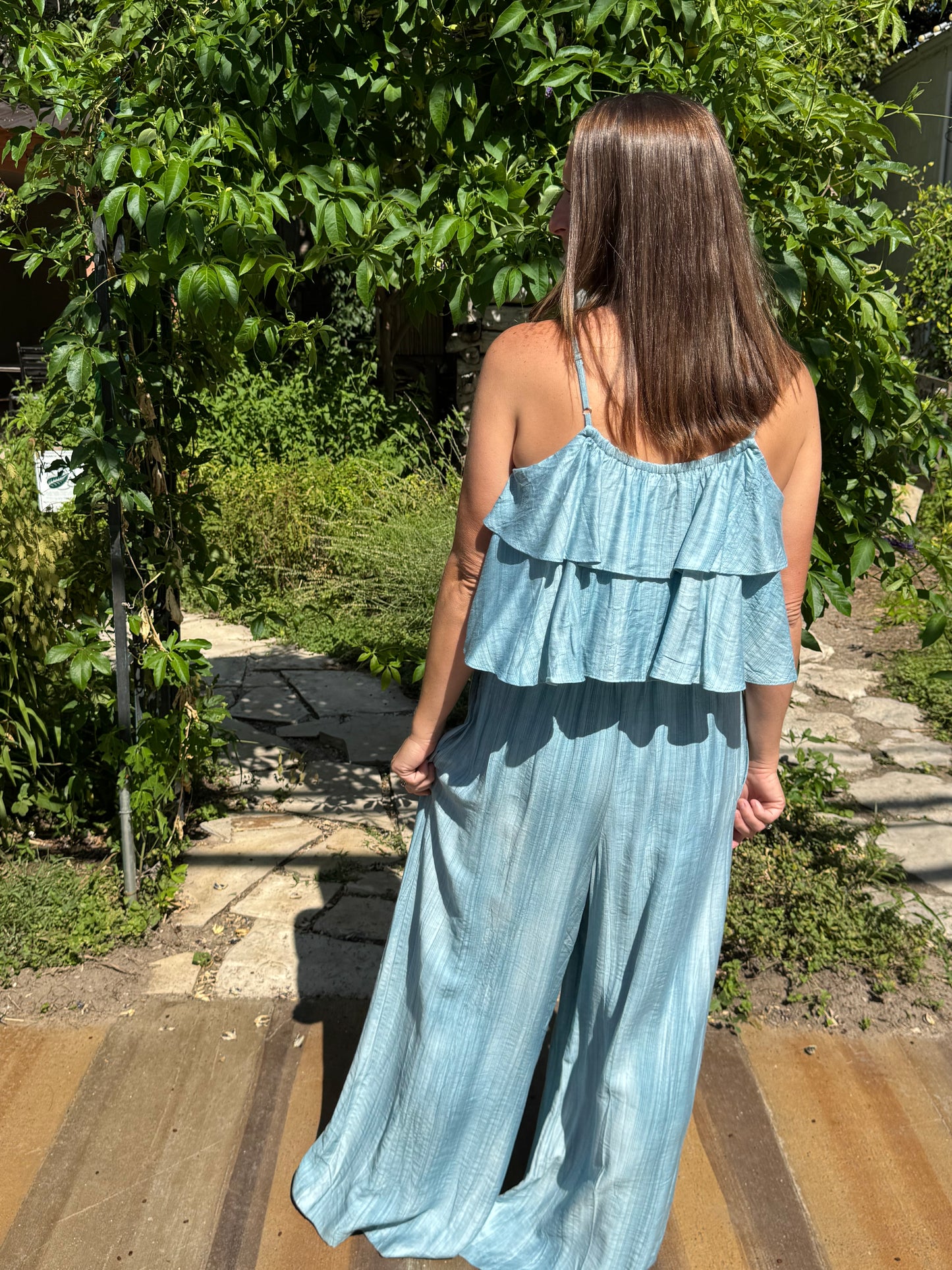 Sea blue Ruffled Cami Jumpsuit