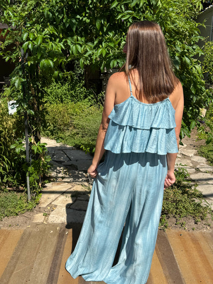 Sea blue Ruffled Cami Jumpsuit