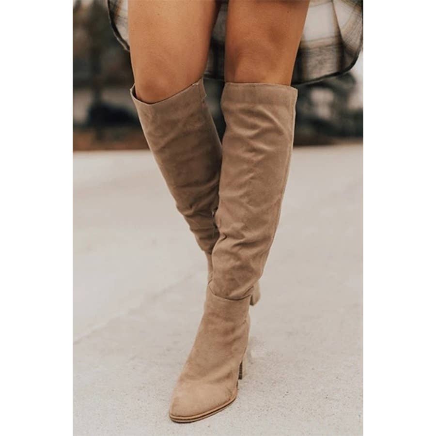 Suede Chunky Heel Knight Boots: 42