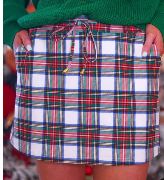 White Christmas Plaid Skort