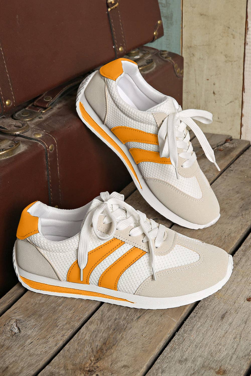 Block Patchwork Breathable Lace-up Sneakers: White/ (US 8)39
