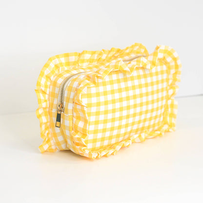 Ruffle Zipper Cosmetic Bag: Red
