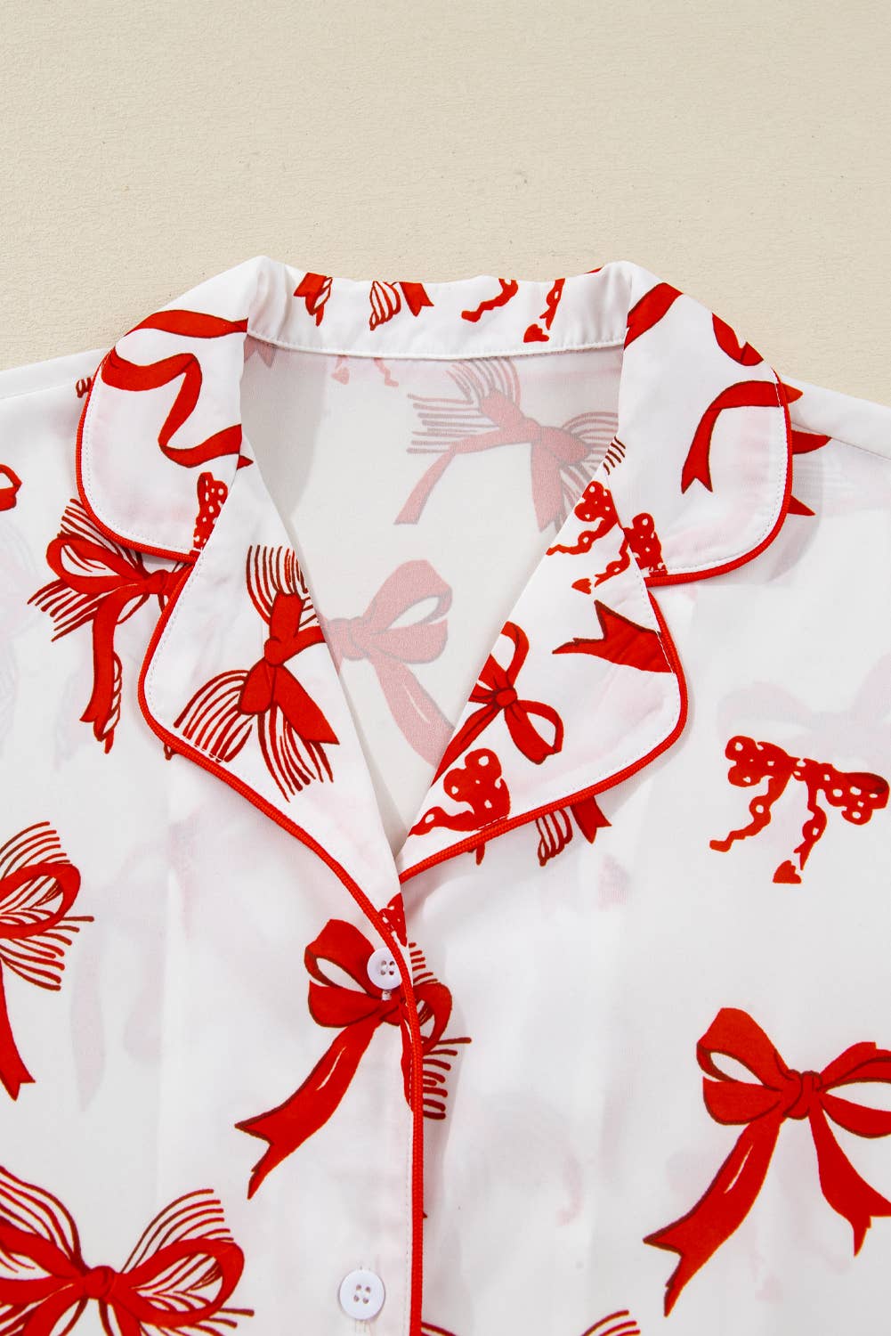 Christmas Bow Pajama Set: Red / L