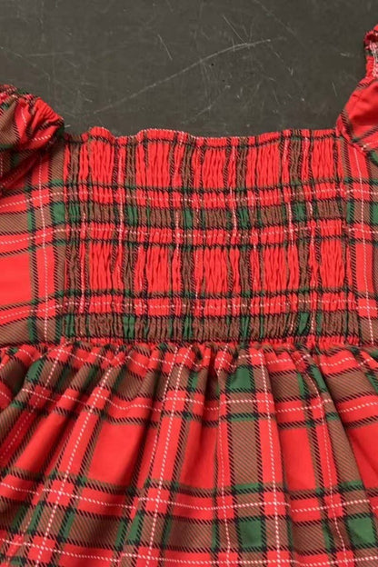 SQUARE NECK PLAID CHRISTMAS DRESS:  (XL)