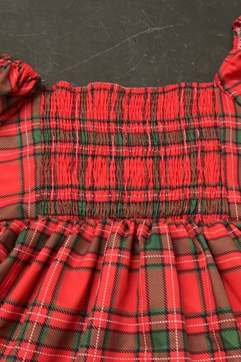 SQUARE NECK PLAID CHRISTMAS DRESS: (S)
