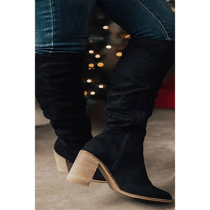 Suede Chunky Heel Knight Boots: 39